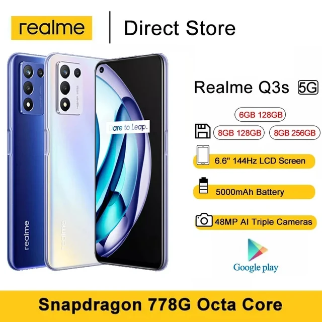 Realme Q3s 5G Smartphone 6.6'' FHD+ 144Hz Snapdragon 778G Octa Core 5000mAh  Battery 30W 48MP Android 8GB 128GB Rom Mobile Phone