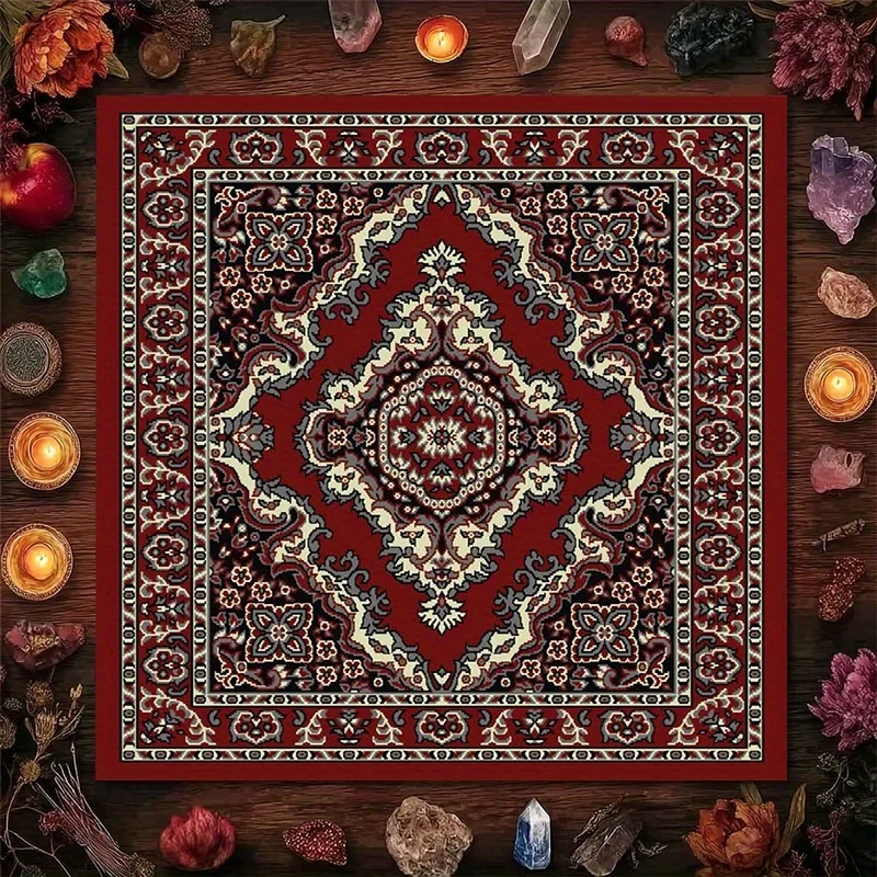 

Красная персидская ткань для алтаря VIKAMA с узором, в стиле ретро-ковра, ритуальная скатерть, коврик для медитации и колдовства, ткань для гадания по Таро