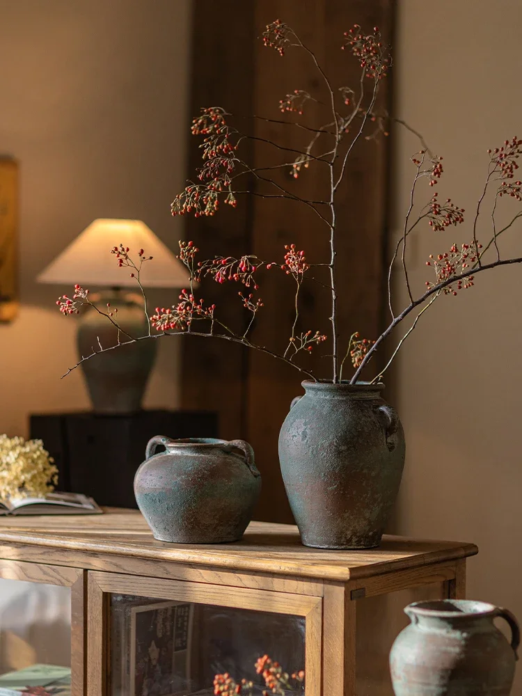 flower arrangement ornament light luxury high-end art pottery pot dining table dried flower decoration flower utensil