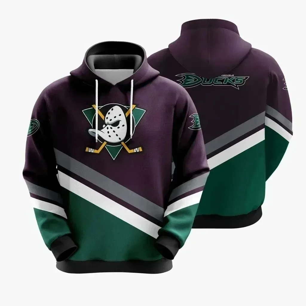 Spring and Autumn 2024 New 3D Printing Hockey Super Ducks Hoodie Men_s and Women_s Street Leisure Sw