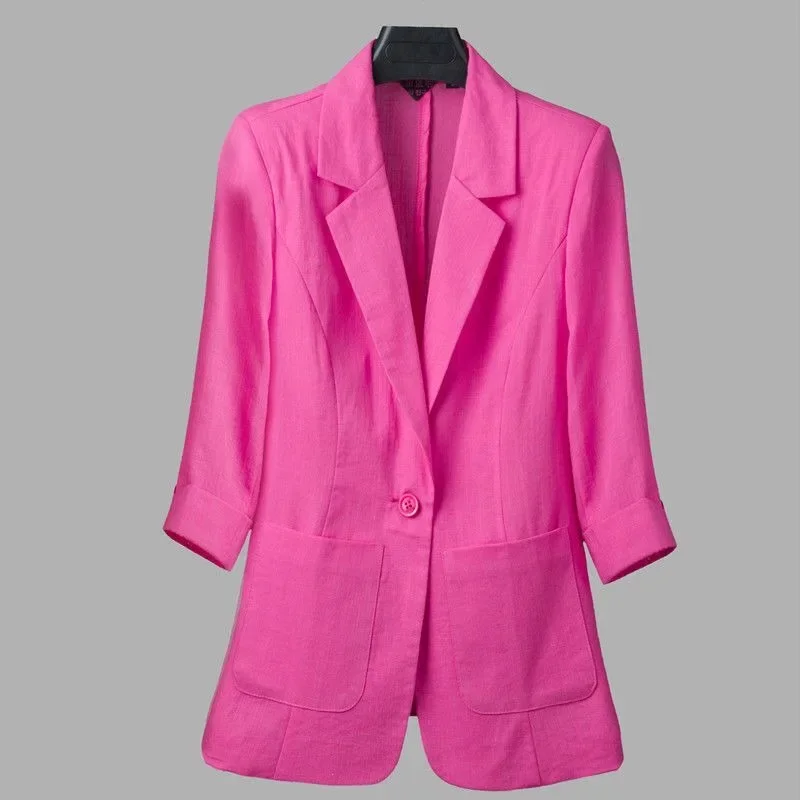 Ice Silk Cotton Small Suit Woman Spring Autumn Blazer New Slim-fit Day Solid Casual All-match Small Suit Large Size Coat 2024