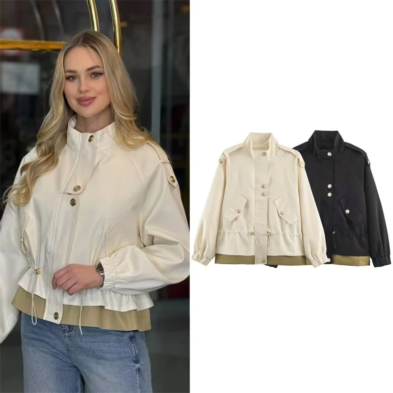Guobioziy 2026 Women's Jacket Fall New Long Sleeve Patchwork Loose Pleated Jacket Trench Coat Parka Trendy and Stylish