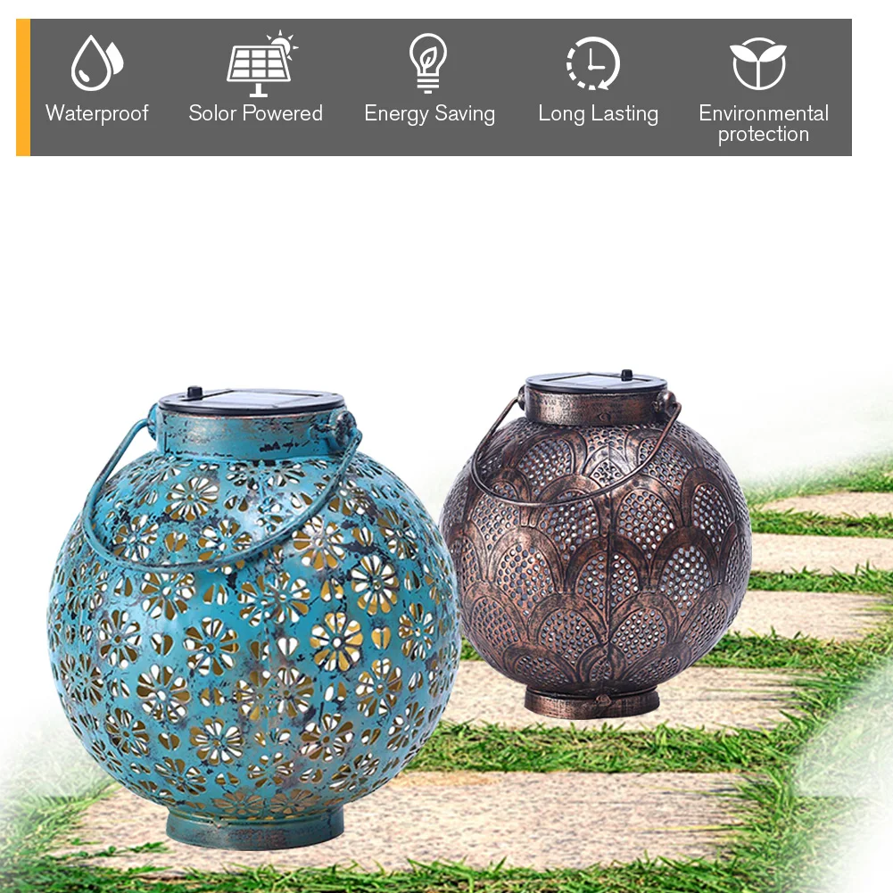Solar Lantern Waterproof Decorative LED Lanterns Metal Outdoor Garden Lantern for Yard Patio Tabletop Pathway Garden Decor
