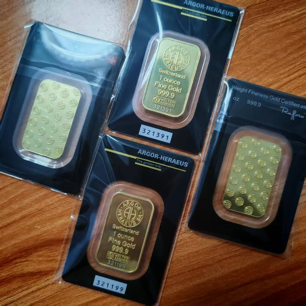 

1~20pcs Argor Heraeus 1oz Gold Bar Gold Plated Brass Gold Bullion with An Independent Serial Numbers Coins Collection