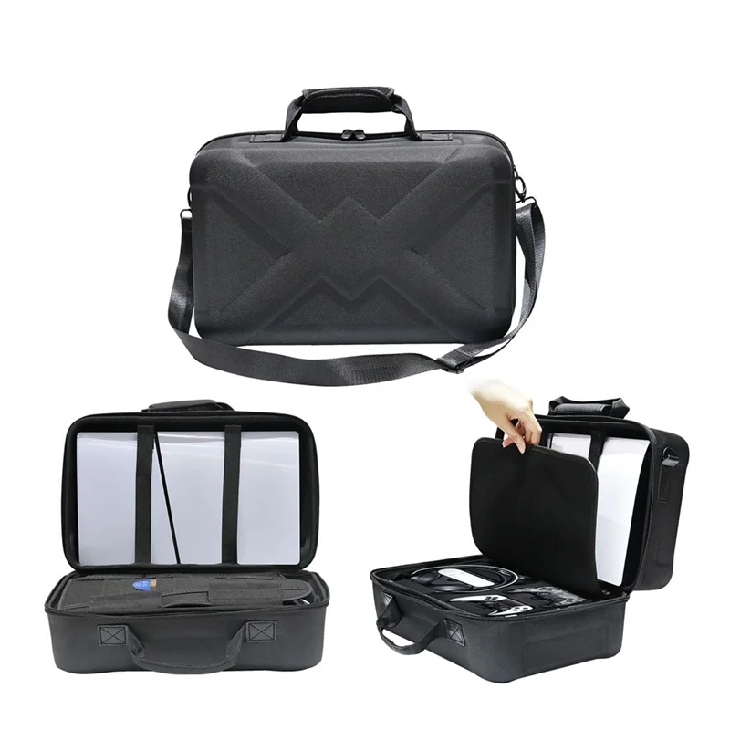 حقيبة تخزين وحدة التحكم في السفر مقاومة للصدمات مع حزام كتف لجهاز PS5 Slim، سهلة الاستخدام ومتينة