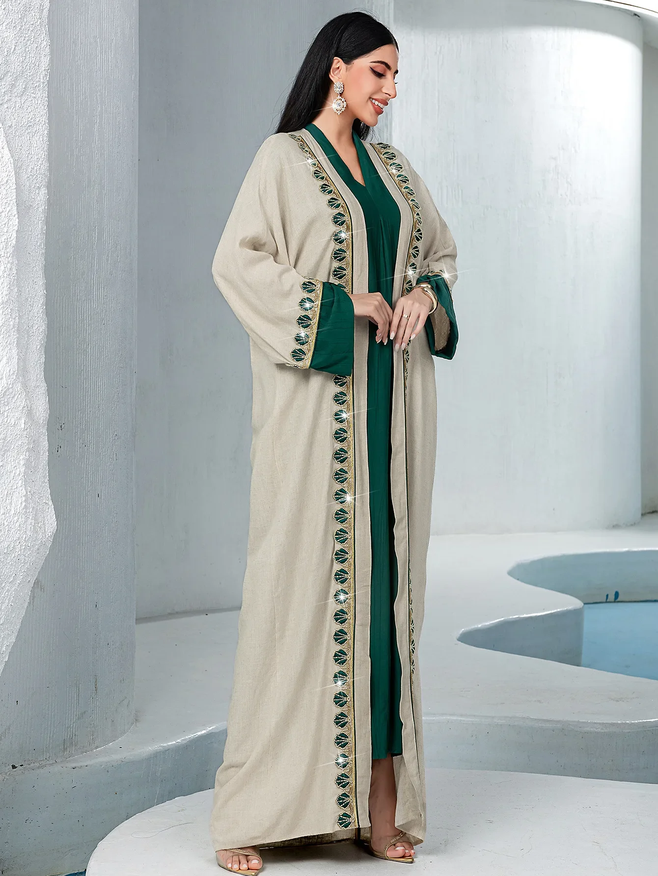 

Femme Musulmane Vestidos Dubai Kimono Cardigan and Long Dress Set Muslim Women Abaya Turkey Kaftan Eid Ramadan Islam Clothing