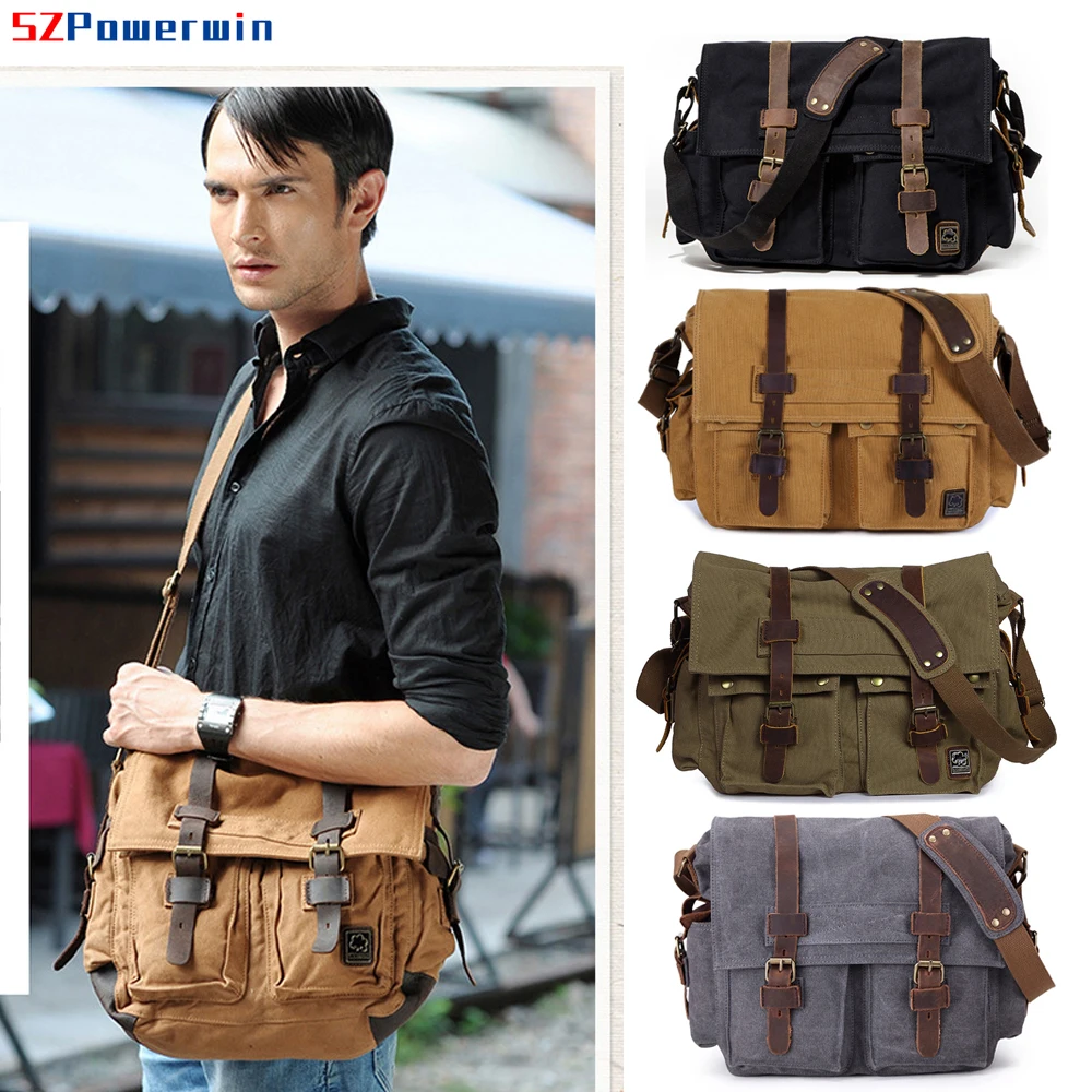 

Powerwin Stylish Leisure XL Large Size Postman Messenger Bag Cross Body Single Shoulder Canvas Case for Daily Use 17 Inch Laptop