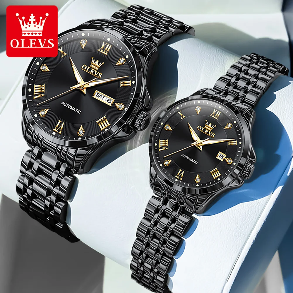 OLEVS Couple Wristwatch Stainless Steel Waterproof Auto Date Luxury Business Automatic Mechanical Watches for Men And Women 6702