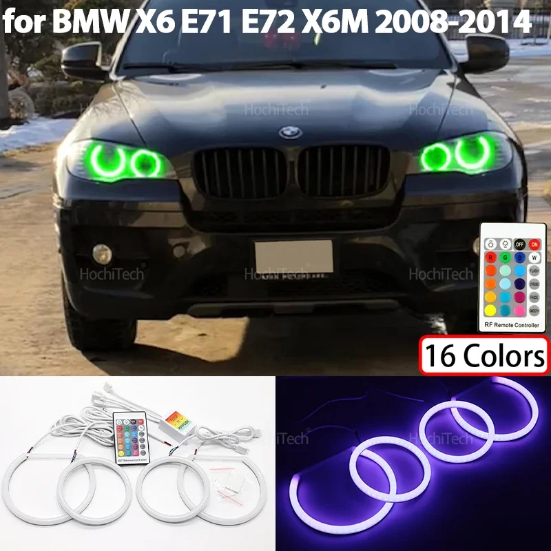 

Для BMW X6 E71 E72 X6M 2008-2014, аксессуары, высококачественный хлопок RGB, комплект колец с ангельскими глазами, 16 цветов, флэш-пульт дистанционного управления