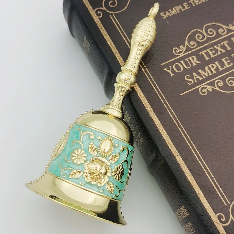 Fashionable Clear Sound Hand Bell Bronze Metal Retro Rose Church Bell Pet Training Bells For Restaurant Bar Jingle Church School