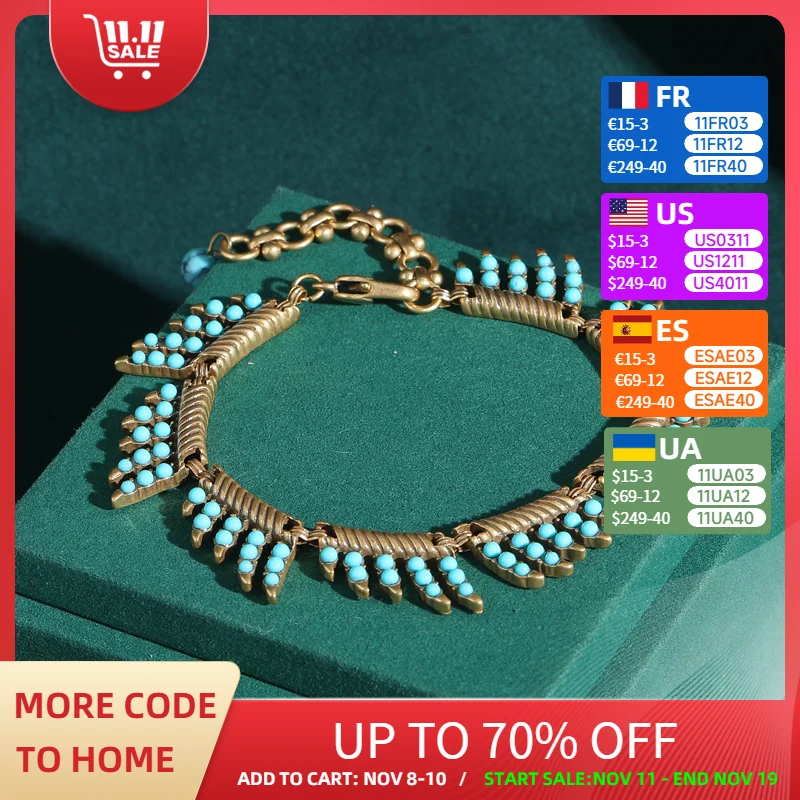 

Bead Bracelet Turquoise Jewelry Wholesale Leaf Tassel Natural Stone Antique Gold Color Summer Accessories Mothers Day Gift 2025