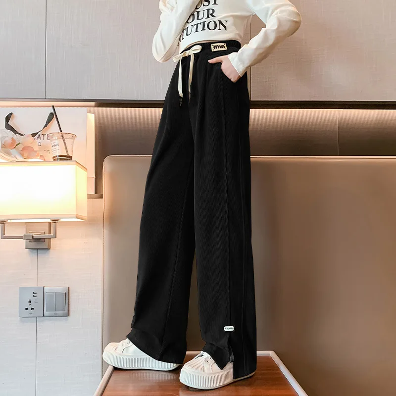 2024 New Girls' AutumnAand Winter Pants, Medium And Large Children's Loose Casual Pants, Straight Leg Pants, Floor Length Pants