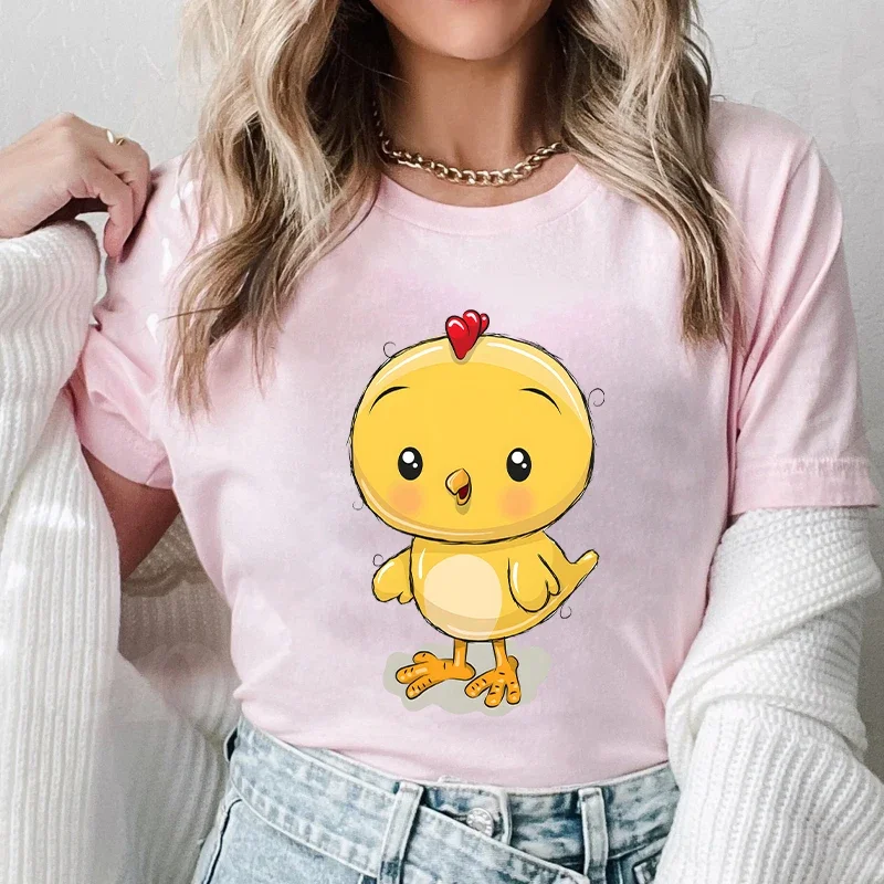 Cute Chicken Printed T-Shirt Women Clothing Graphic Y2k Tops Fashion Casual Harajuku Streetwear O-Neck Breathable Soft Tee Shirt