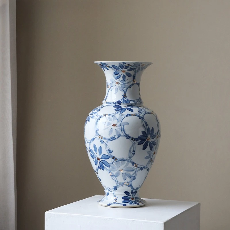 PYH new Chinese blue and white porcelain ceramic vase floor-to-ceiling large ornament light luxury high-end