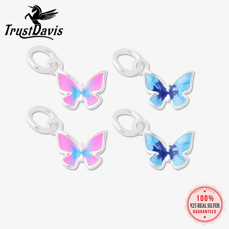 TrustDavis Real 925 Sterling Silver Cute Romantic Butterfly Pendant Handmade DIY Accessories Wholesale Gift DZ1664