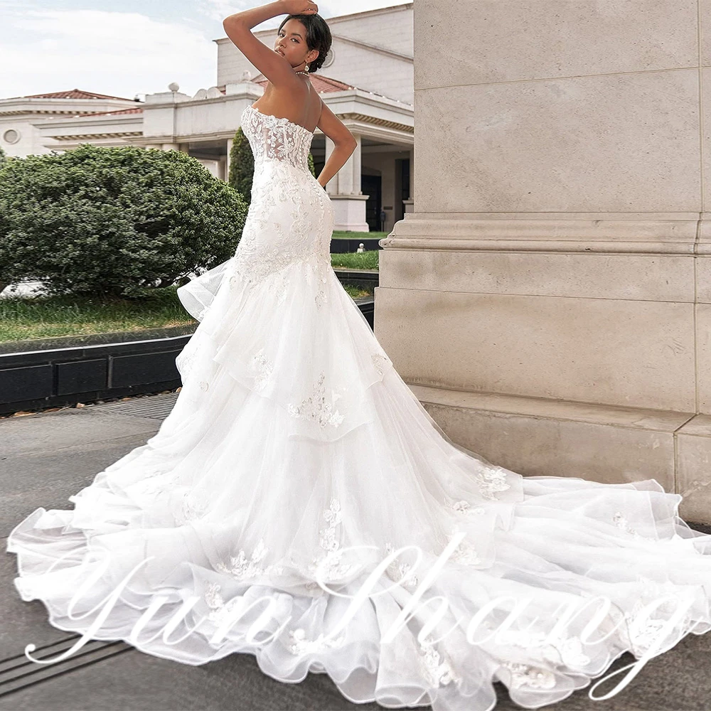 

YunShang Customized Strapless Mermaid Wedding Dress Tulle Skirt Train Bridal Gown Elegant Design Timeless Silhouette Luxurious