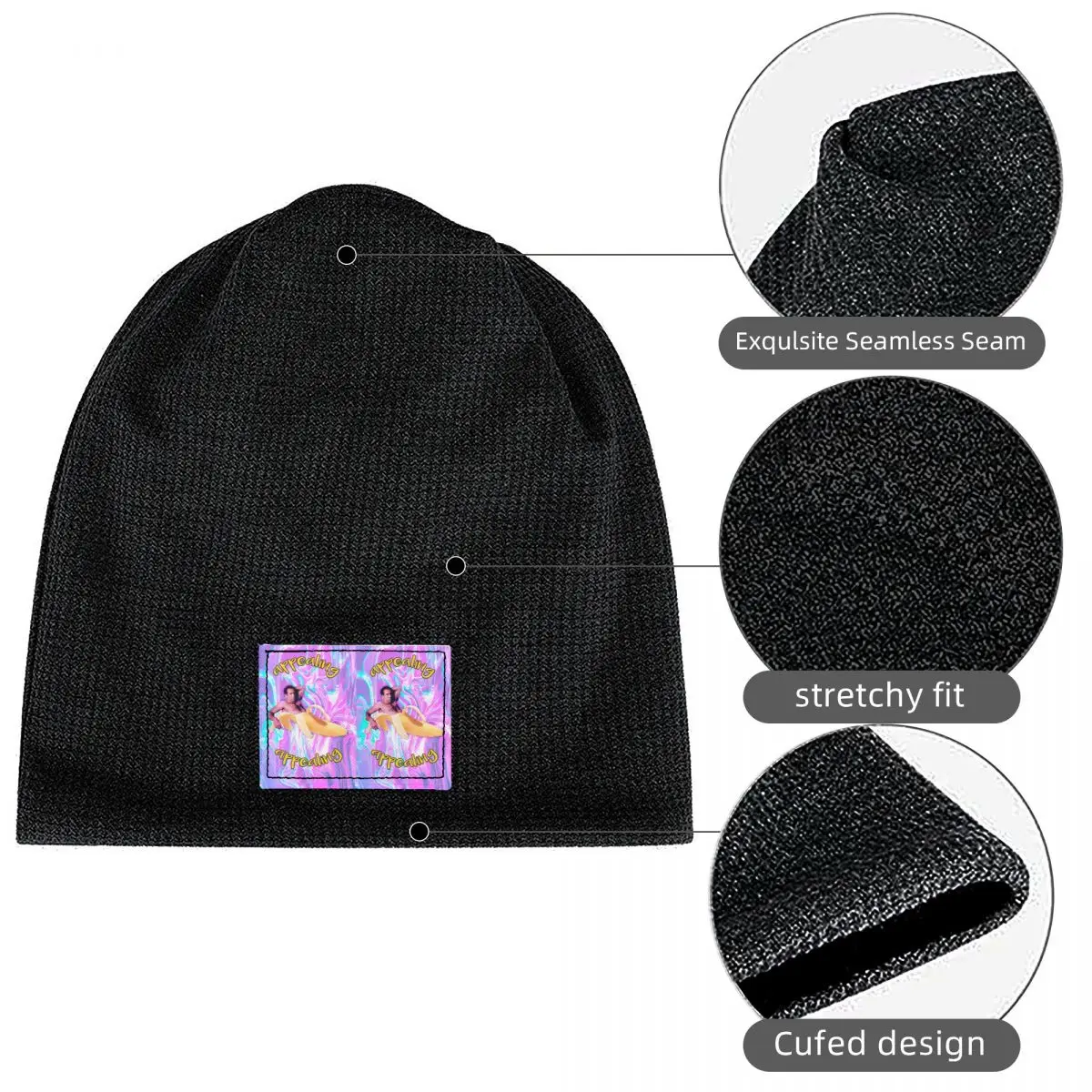 Nicholas Cage Banana Appealing Waffle Knit Fleece Lined Beanie with PU Leather Patch Unisex Warm Winter Soft Cap