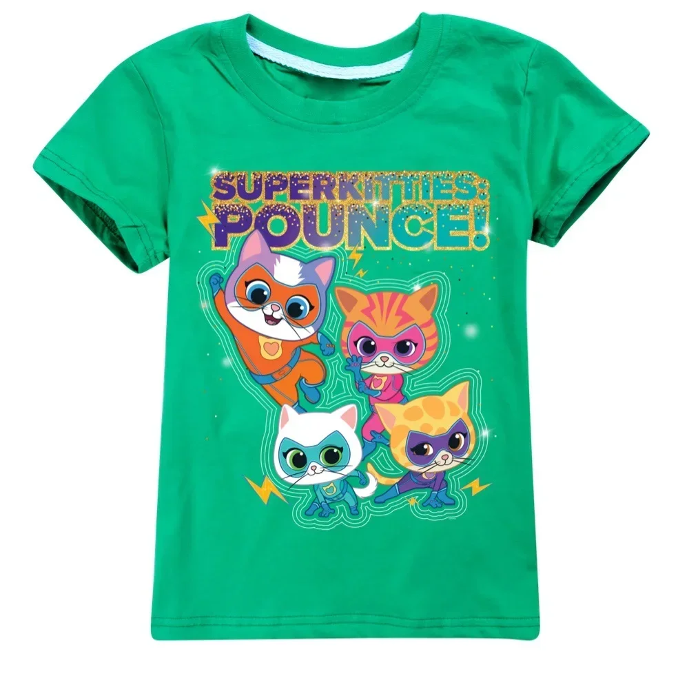 Anime Super Cats T Shirt Kids SuperKitties Clothes Baby Girls 100%Cotton Short Sleeve Tops Junior Boys T-shirt Children Clothing