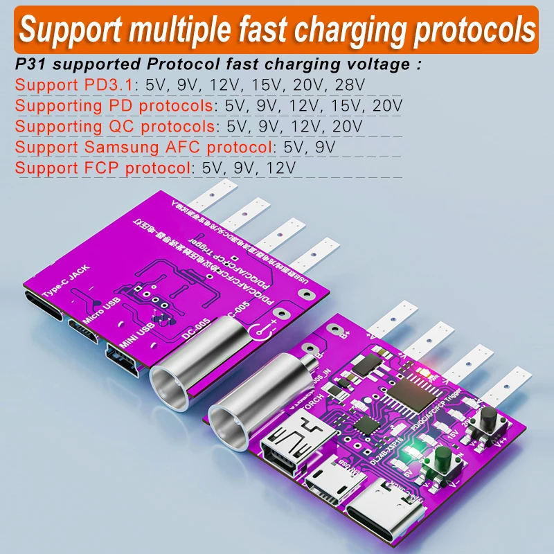 ATORCH Type-C PD3.1 Snel opladen Protocol 4-draads testbord Spanningsmeter Ontvanger 140W Oplader Verouderingstool voor DL24 Belastingstester