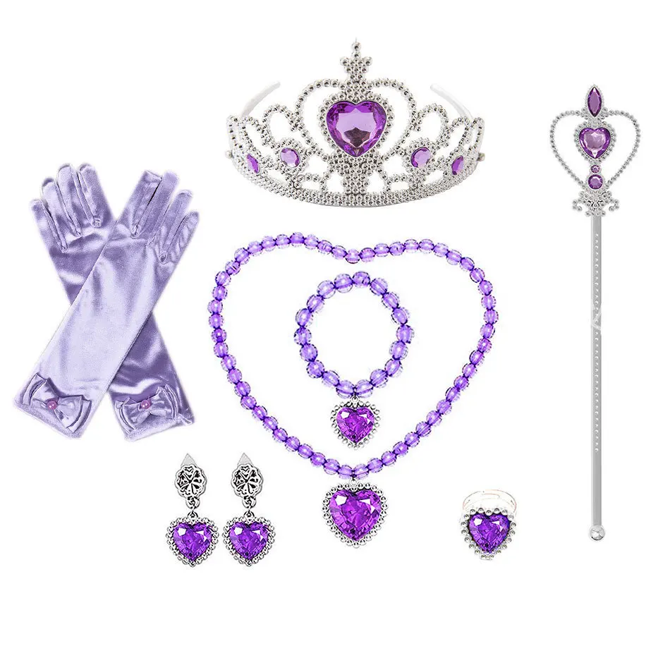 Accessoires de cosplay de la petite sirène Ariel pour enfants, couronne colorée, collier, perruques, gants, princesse, paupières, bijoux, bande de sauna