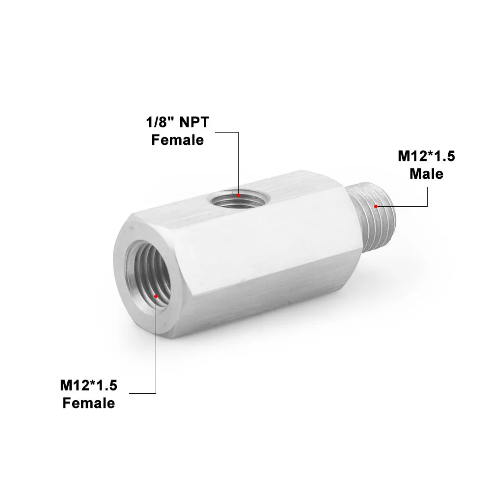 Edelstahl-Seiten löcher 1/8 "npt Buchse bis m12 m10 m14 1/8npt 1/4npt Öldrucksensor-Anschluss Zuleitung Manometer T-Adapter – Detail 8
