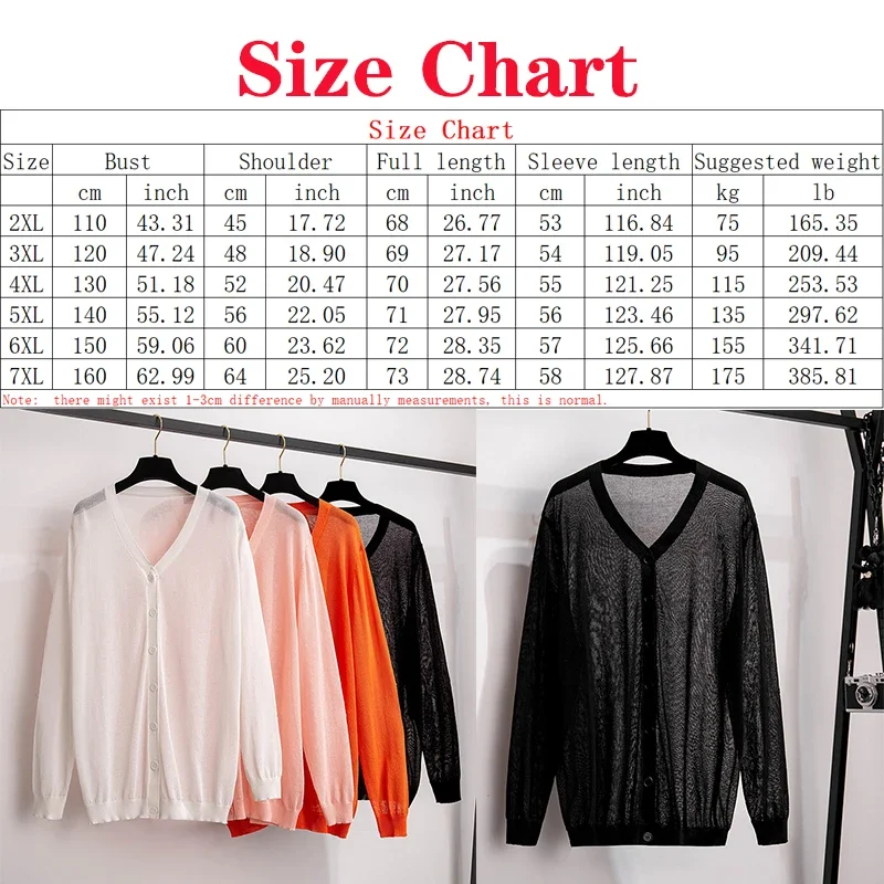 Big Size Women Clothing Extra Large Women 100 175kg Bust 150 160cm Ice Silk Sunscreen Thin Coat Knitted Cardigans