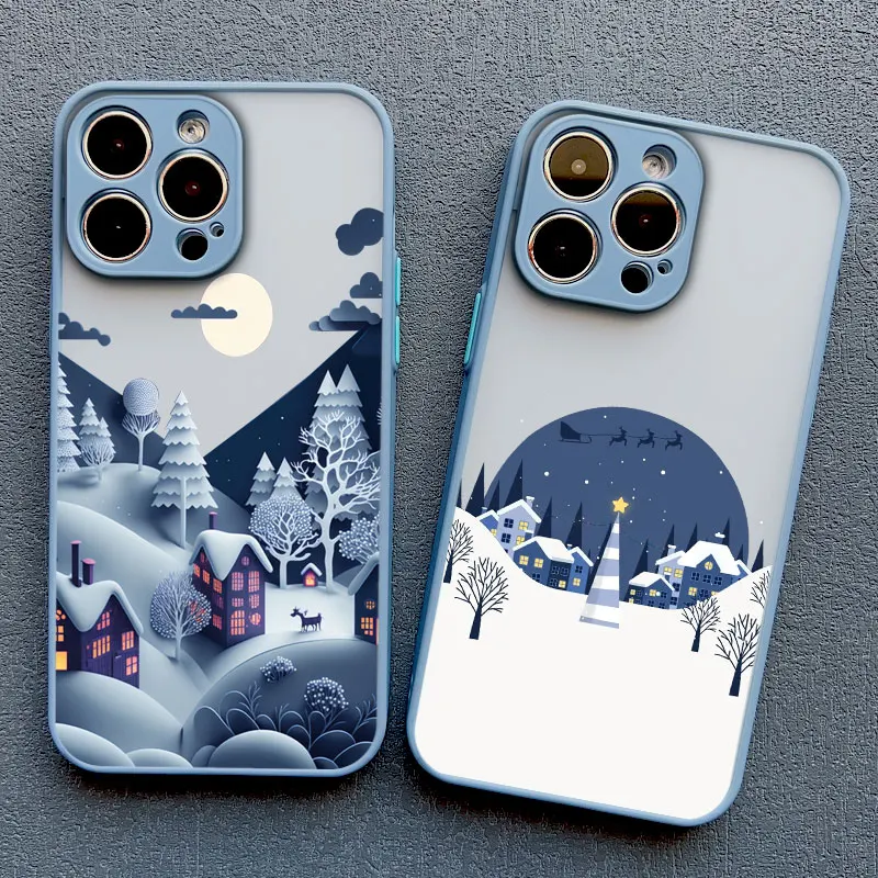 Merry Christmas Tree Snow Scene Phone Case for iPhone 14 13 12 Mini 11 Pro Max 16 15 Pro Max XS XR X 7 8 plus Shockproof Cover