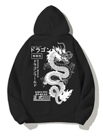 Japanese Letter Dragon Graphic Men Hoodies Manga Dragon Printed Sweatshirts Men Women Long Sleeves Oversized Casual Street Hoody