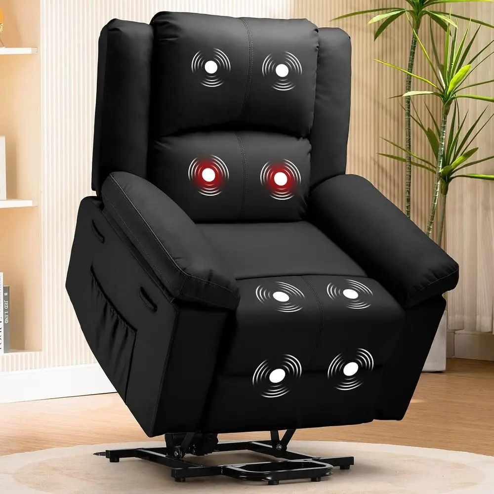 

Power Recliner with Heat and Massage, Leather Chair with Side Pockets and Infinite Positioning for Living Room
