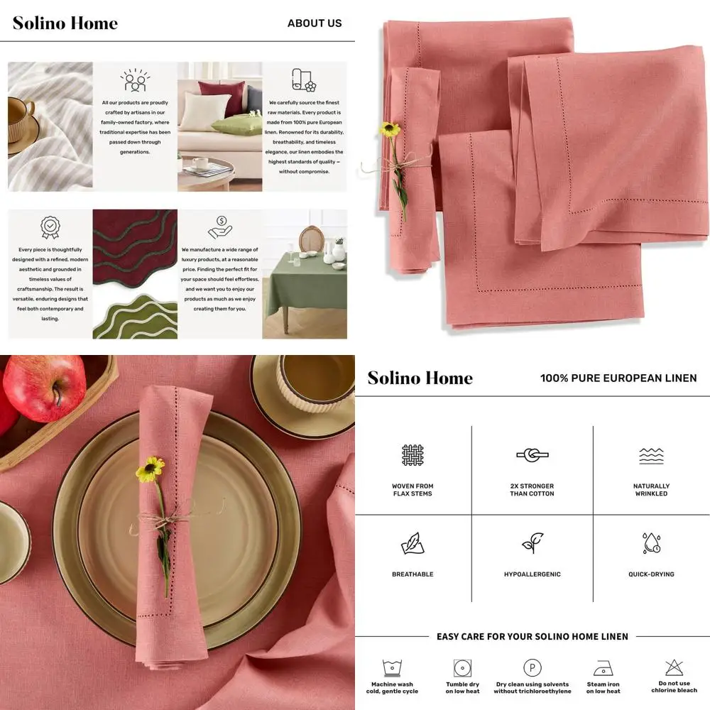 

Set of 4 Medium-Weight 100% Linen Dusty Rose Hemstitch Napkins, 20 x 20 - Perfect for Special Occasions and Hand Washable