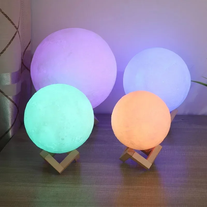 3D Printed Moon Lamp LED 16 Colors Rechargeable Night Light Touch The Moon Children\'s Night Light Home Decor Birthday Gifts