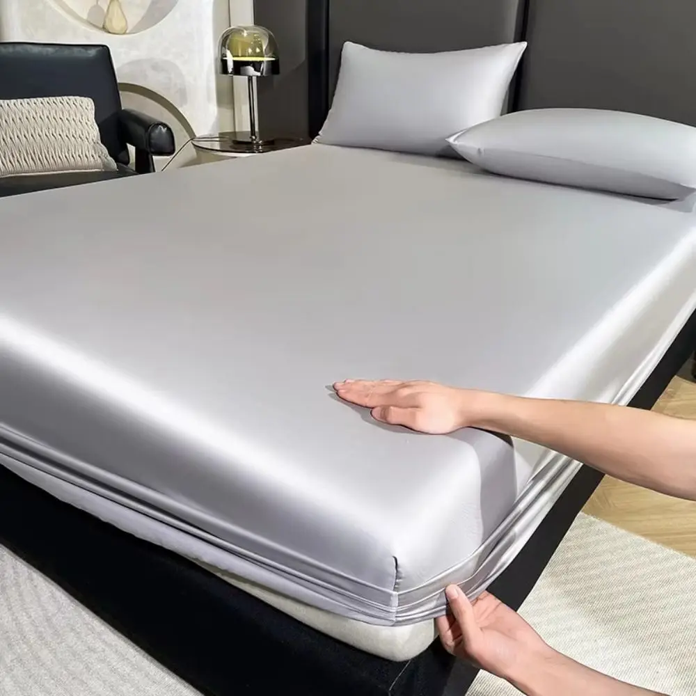 

Mattress Topper Waterproof Mattress Cover Satin Silk Dust Proof Matress Protector Breathable Solid Color Bedspread Household