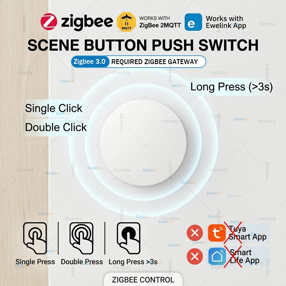 Ewelink Zigbee Smart Push Button Wireless Switch Battery Powered Remote Control Automation Scenario Switch work with Zigbee2MQTT