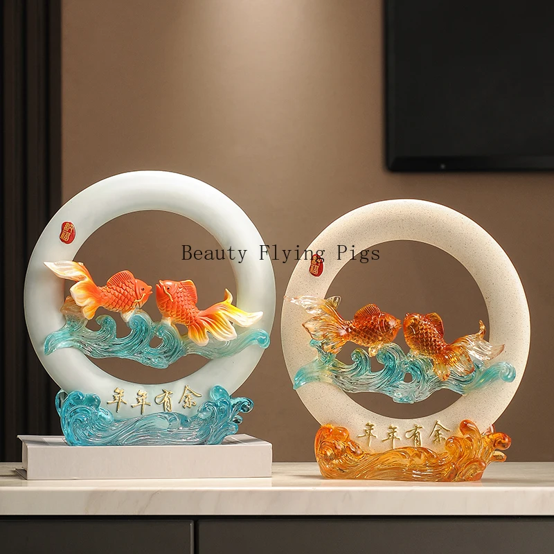 

Chinese Style Resin Koi Ornament Fortune Fish Ornament Living Room Home Decoration Feng Shui Accessories Promotion Gift,1pc