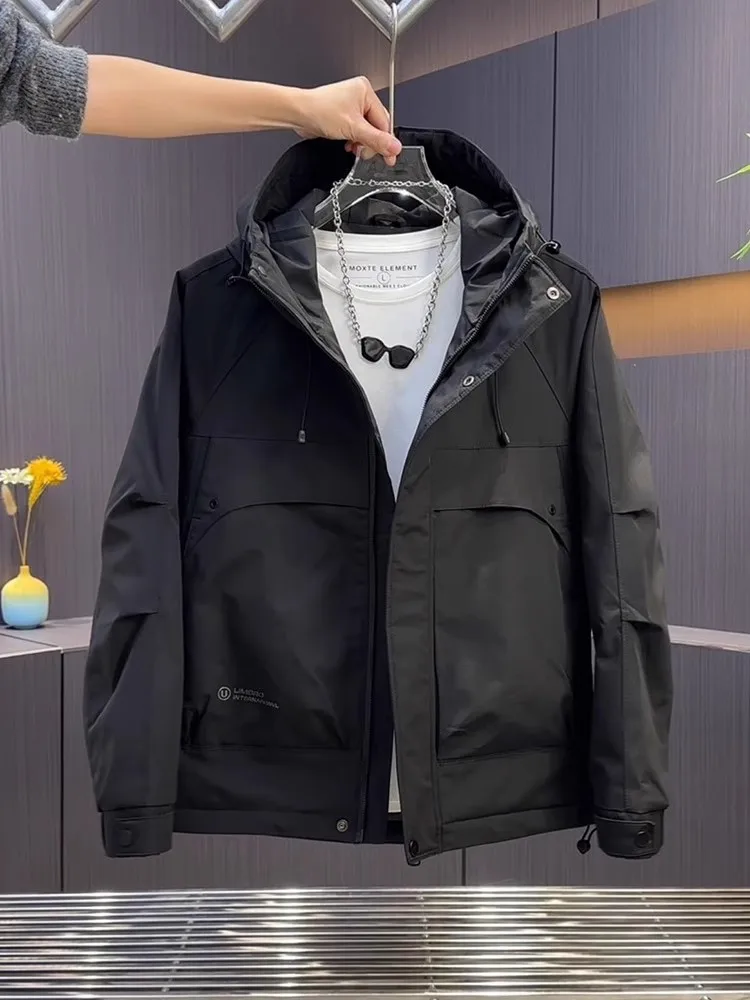 

Warm Cotton Jaet Men's Loose Fit Hooded Polyester Fiber Long Sve Thiened Casual Sle Zipper Closure Autumn Winter Coat