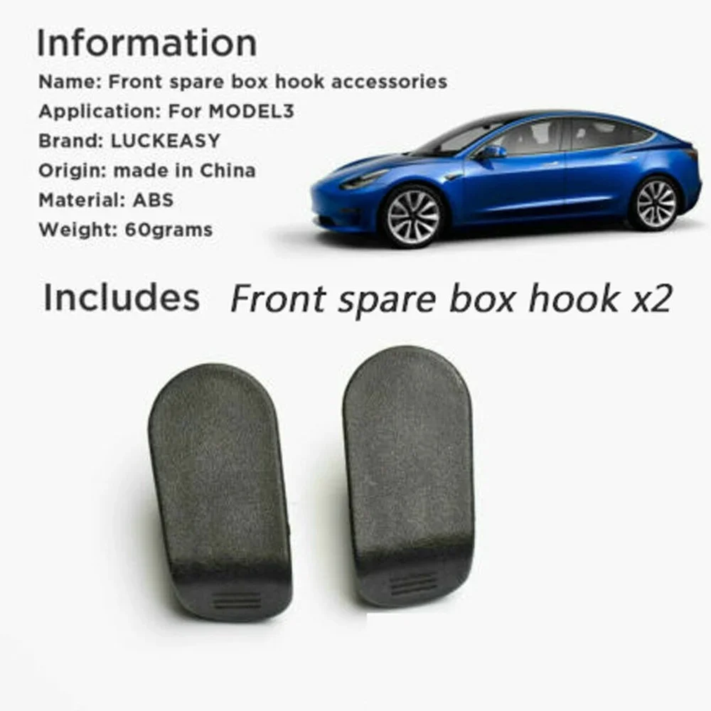 2pcs Front Trunk Hook For Tesla Model 3 2017-2020 Eject Clip Installation Car Spare Box Hook ABS Auto Interior Accessories