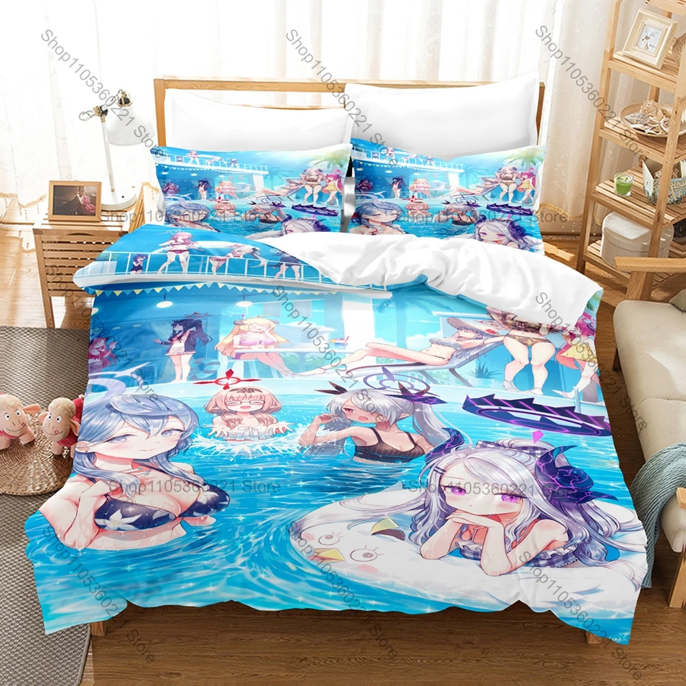 Cool Kpop Blue Archive Sorasaki Hina (Swimsuit) Bedding Set Soft Microfiber 3 Pieces Duvet Cover Set For Fans Bedroom Decor