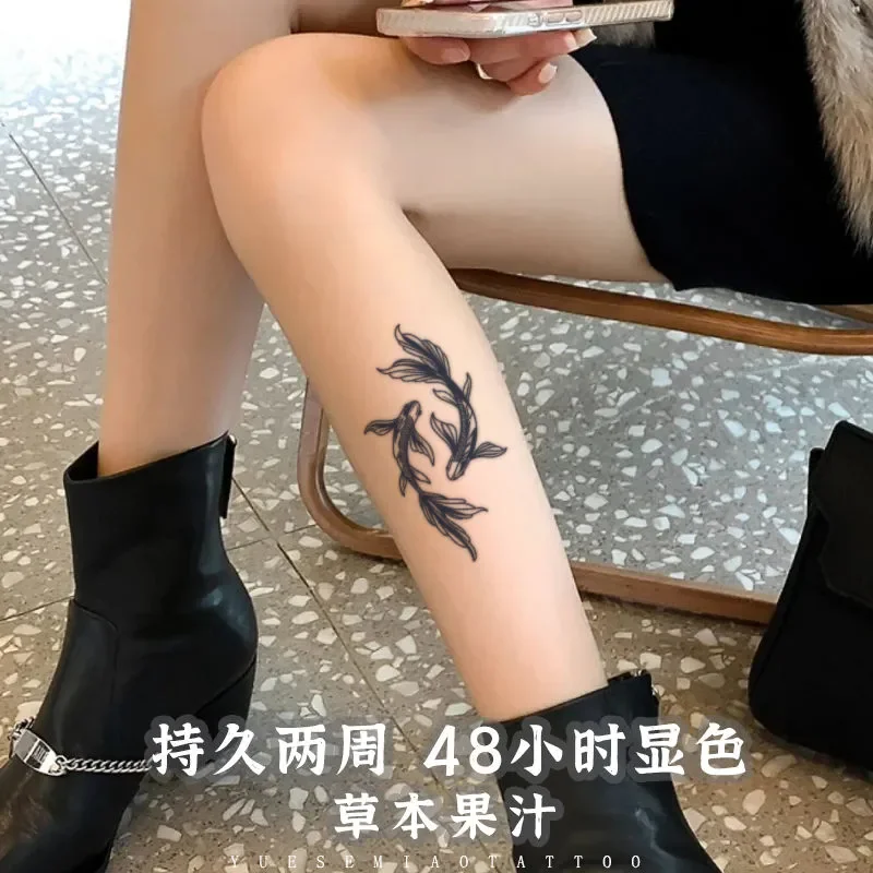 Herbal Tattoo Stickers for Women Shoulder Koi Fish Temporary Tattoos Waterproof Fake Tattoo Lasting Goldfish Tattoo Stickers