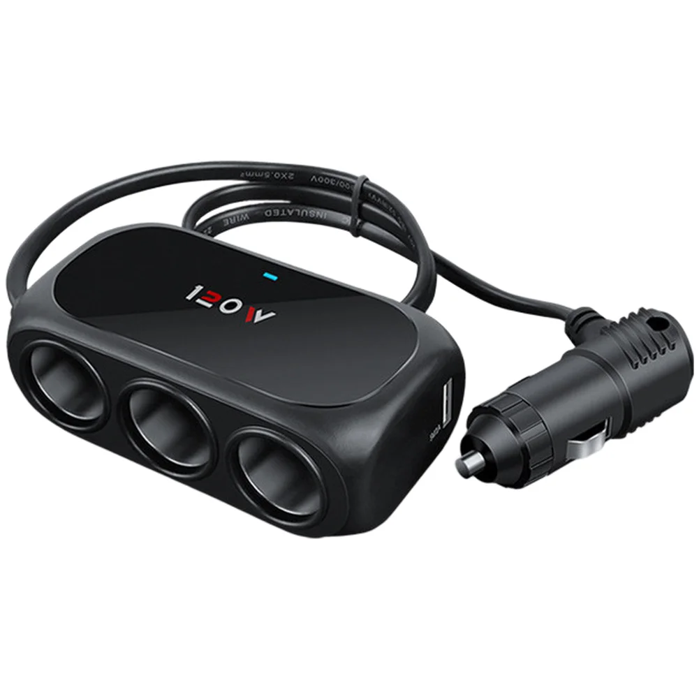 120W Vehicle Power Splitter with 3 Power Sockets and Dual USB Ports for Charging 5V 2.1A 5V 1A Compatible with 12V 24V Vehicles