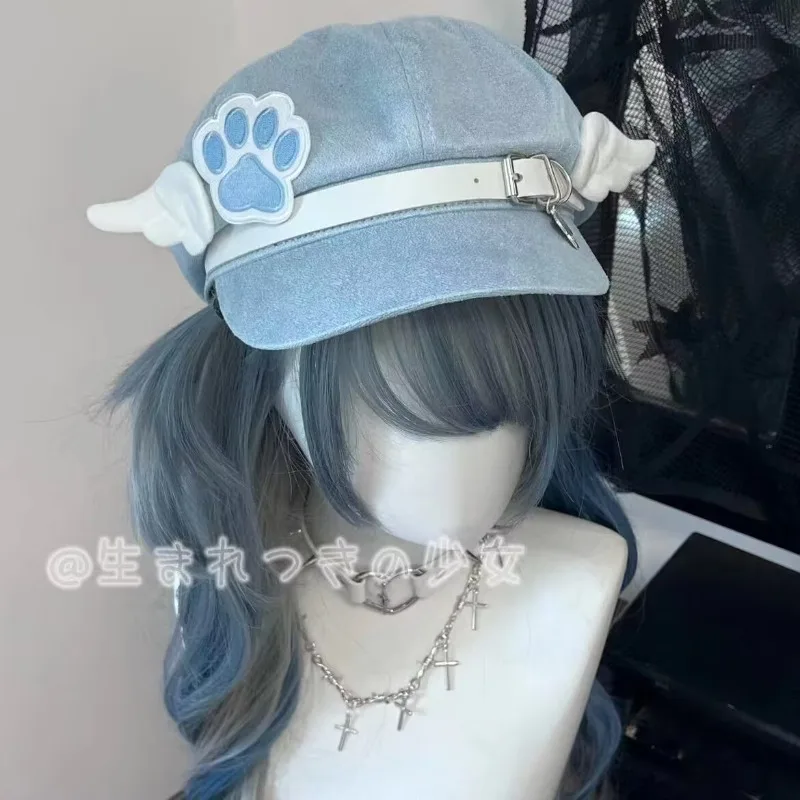 

Original Cat Claw Wings Beret Hat Y2k Subcultural Hat Cute Home Culture Water Blue Caps for Women Four Season Collection