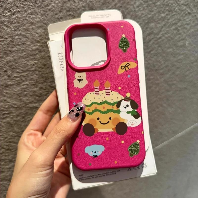 かわいいクリスマスケーキキャンディーカラーライチ柄ケース iPhone 16 15 14 13 12 11 Pro Max X XS XR 7 8 Plus 13用 ソフトシリコンカバー