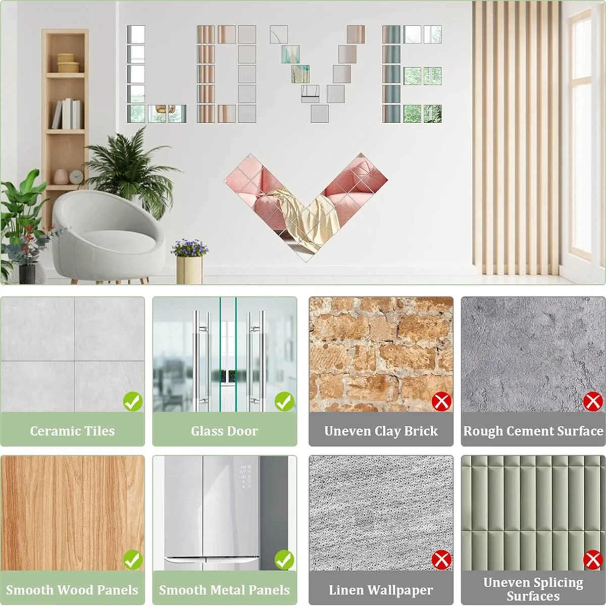 30 mini baldosas de espejo acrílico autoadhesivas, baldosas de espejo pequeñas cuadradas de alta definición de 3 pulgadas para manualidades y paredes