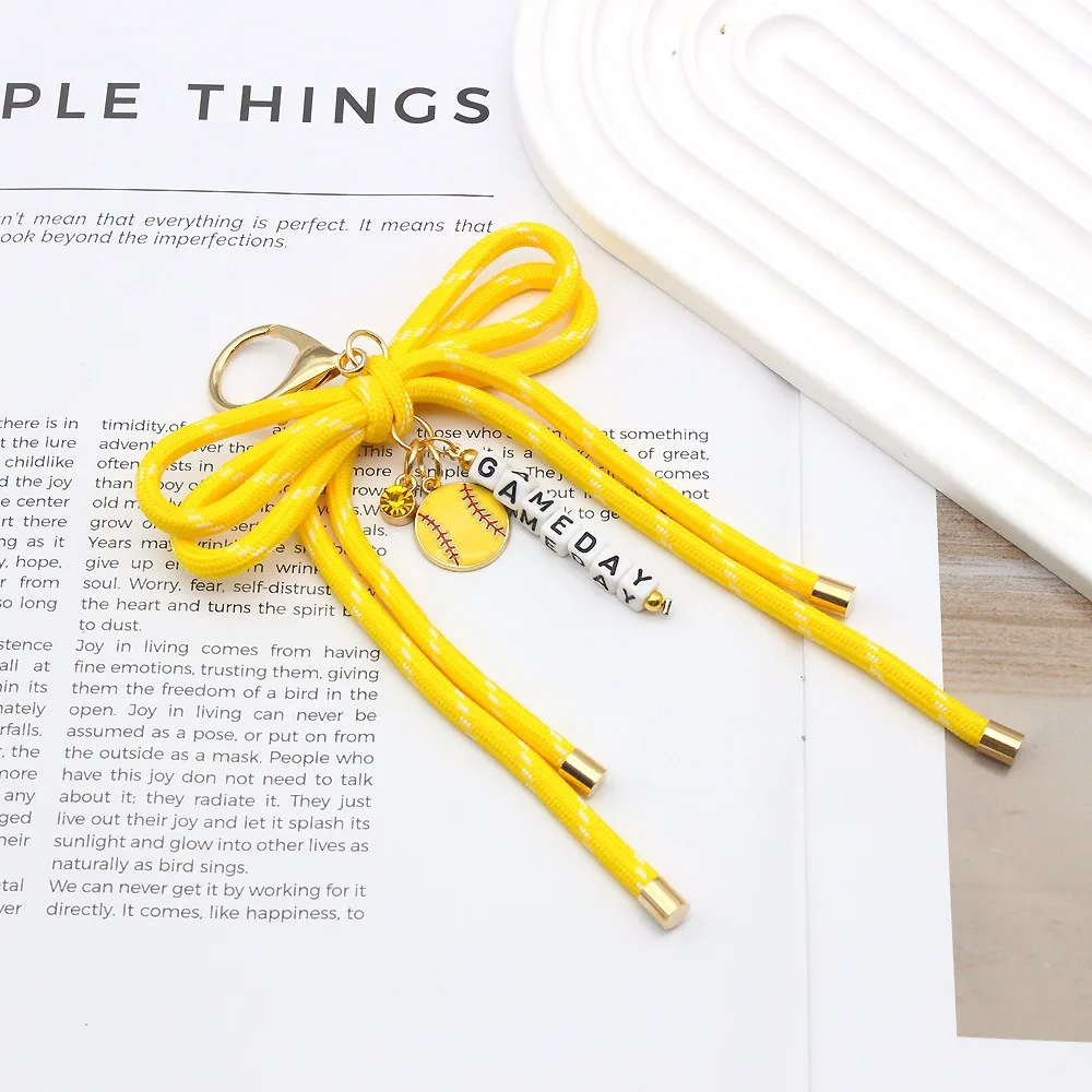 Baseball Rugby Soccer Bag Charm Volleyball Bow Shape Handbag Charm Layered Chain Gold-Tone Clasp Keychain Pendant
