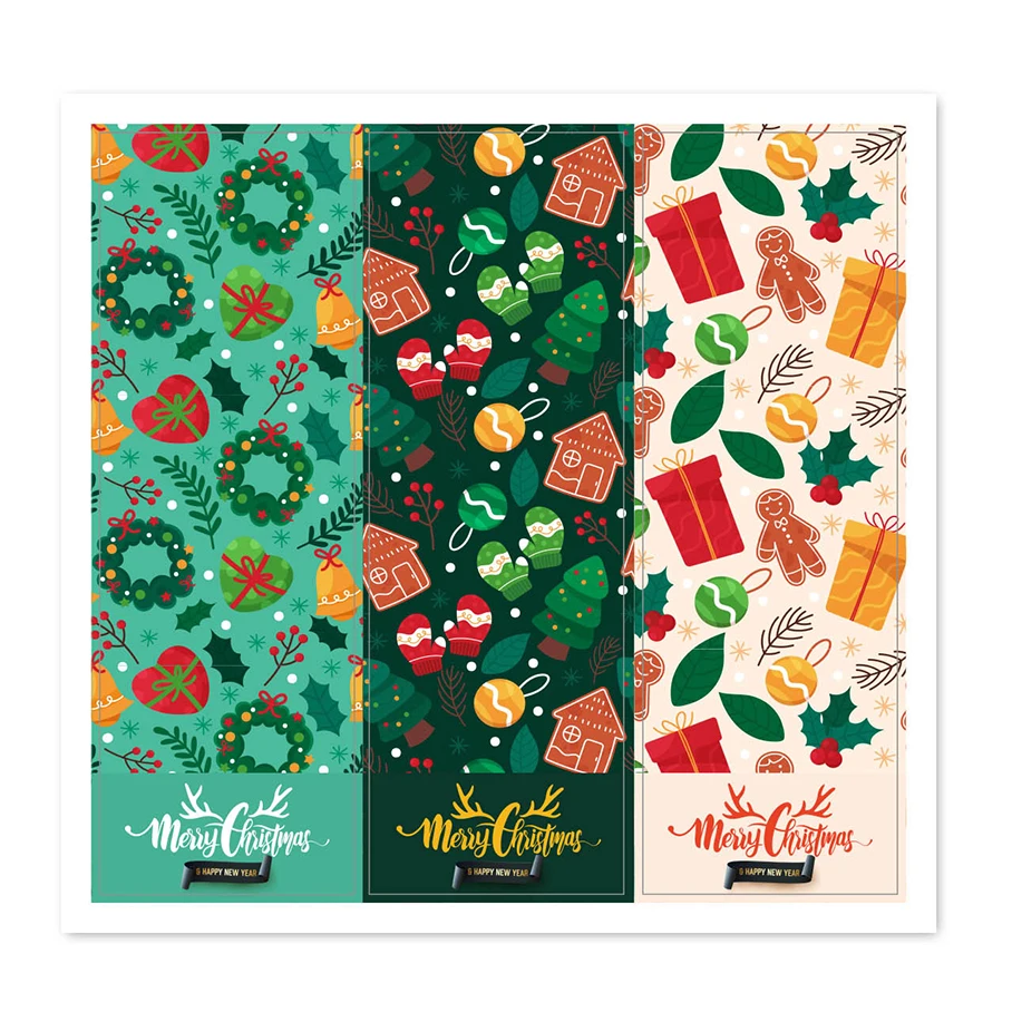 Merry Christmas Animais Adesivos, Boneco de Neve, Árvores Etiqueta Decorativa, Embrulho Caixa De Presente, 3x9cm, 60Pcs