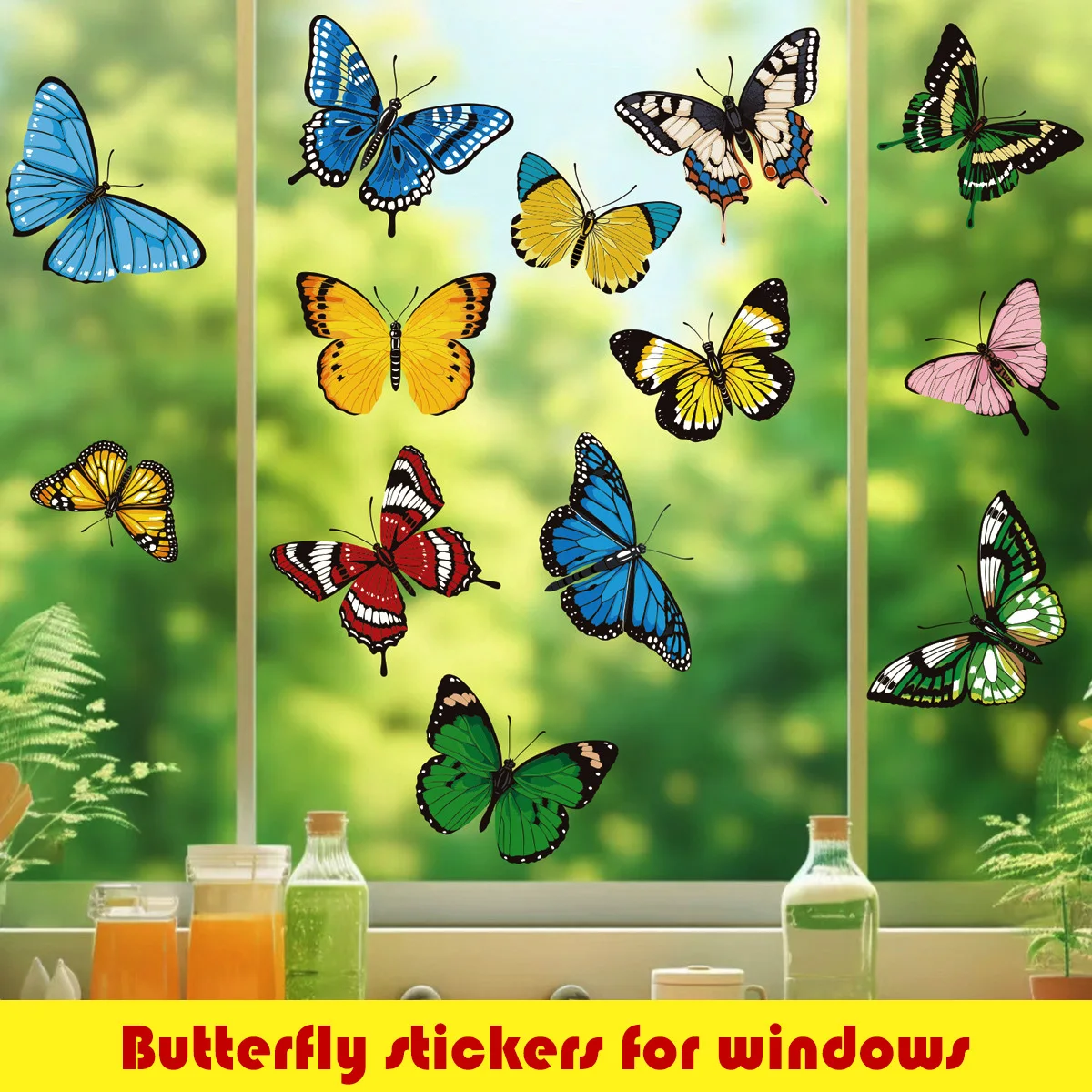 ملصقات نافذة مول، ملصقات على شكل فراشة ثابتة، شارات زجاجية ملونة على شكل فراشة، ديكورات على شكل فراشة لغرف الأطفال، قابلة للإزالة