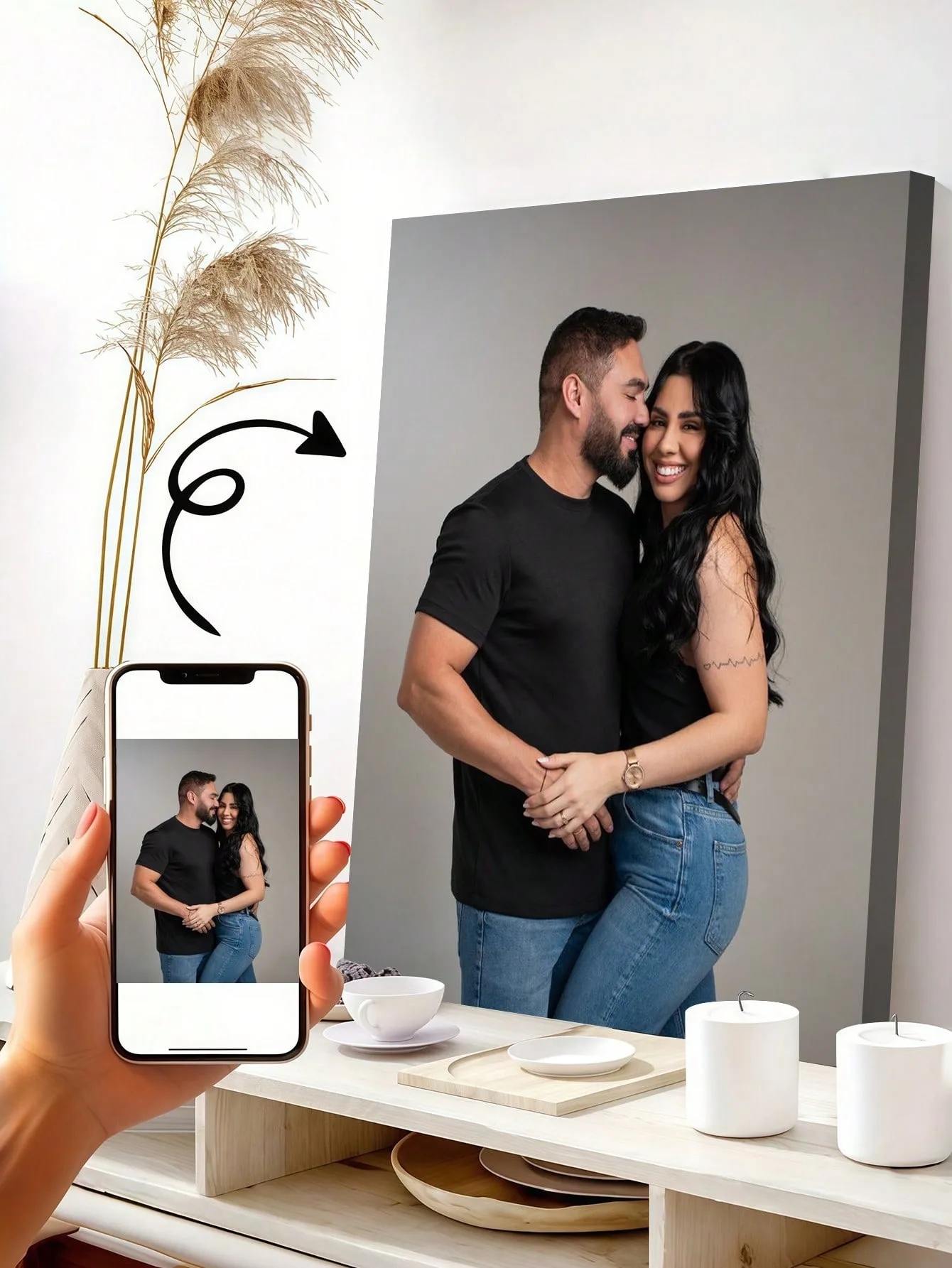 Custom Maternity Canvas Print - Personalized Couple Photo Wall Art Pregnancy Portrait Painting for Bedroom Living Room Home Deco