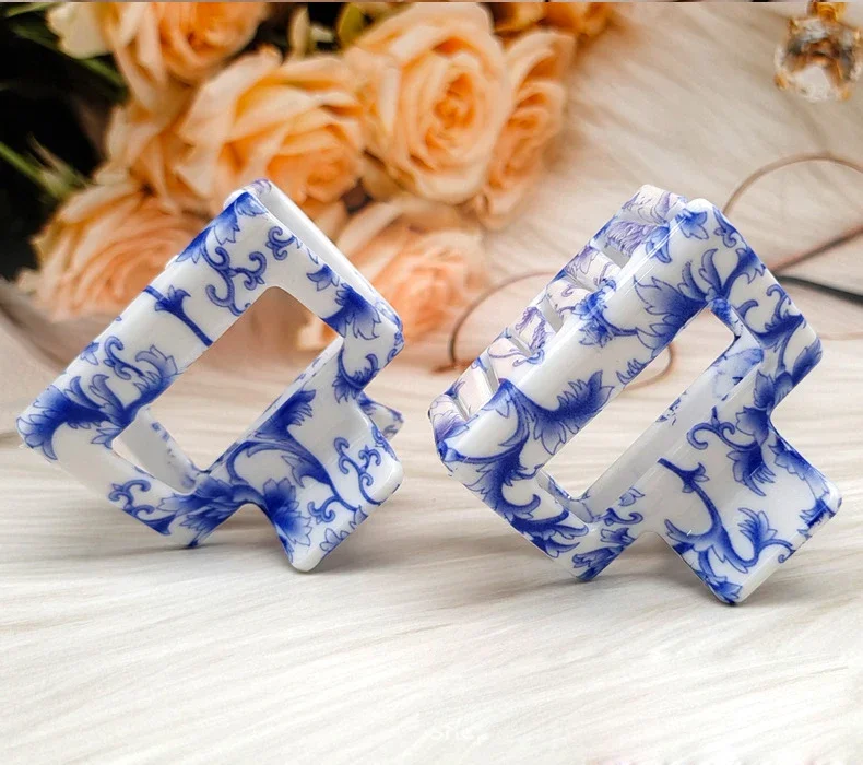 New Vintage Blue And White Porcelain Big Hair Claw Clip Headdress Hairpin Female Crab Hair Ponytail Clip Chinese Style Headwear