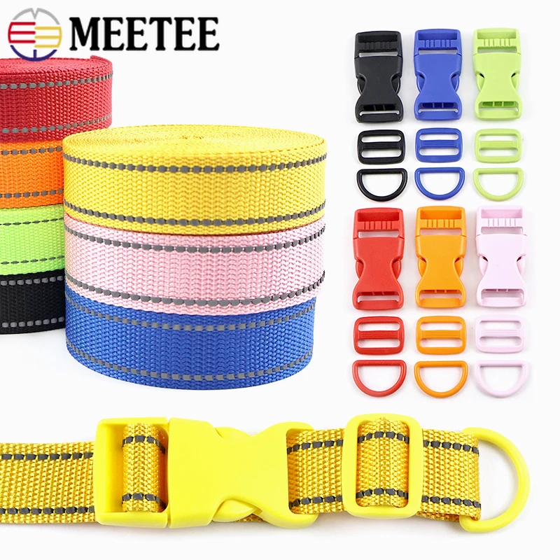 

2/5Sets 25mm Reflective Nylon Webbing Plastic Release Buckle for Bag Strap D Ring Clasp Tri-glide Slider DIY Bags Accessories