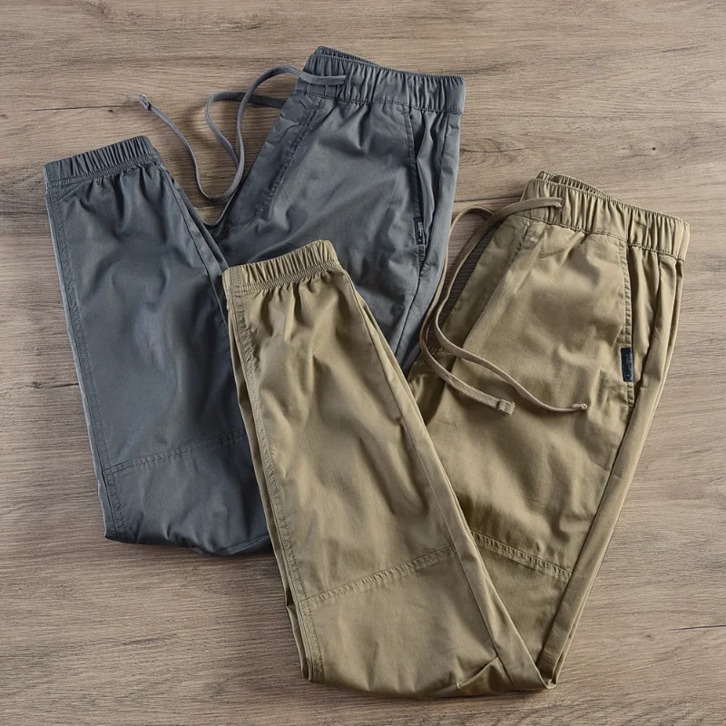 

2024 Summer New Japanese Retro Drawstring Quick-drying Lightweight Cargo Pants Men's Elastic Casual Loose Ankle-tied Trousers