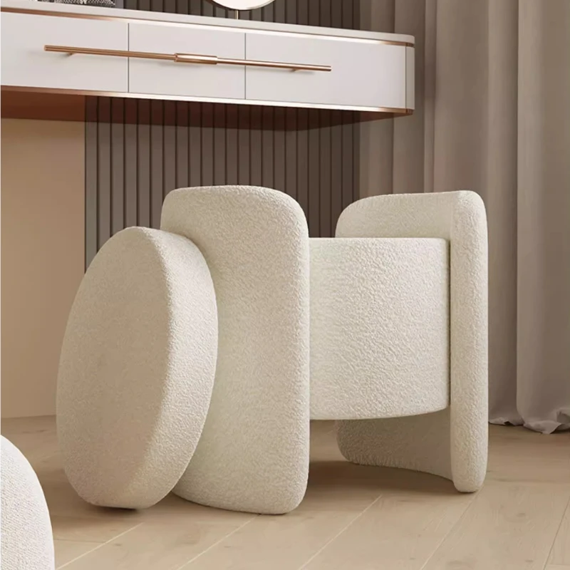 

Nordic Minimalist Makeup Stool Girl's Bedroom Dressing Chair Flip Storage Lamb Velvet Seat High Elastic Sponge Modern Furniture